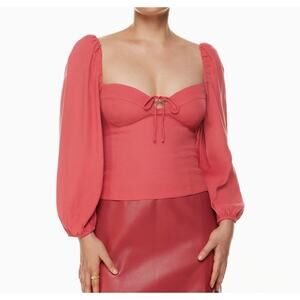 Wilfred Aritzia Novella Puff Long Sleeve Sweetheart Blouse Rosy Red XS
